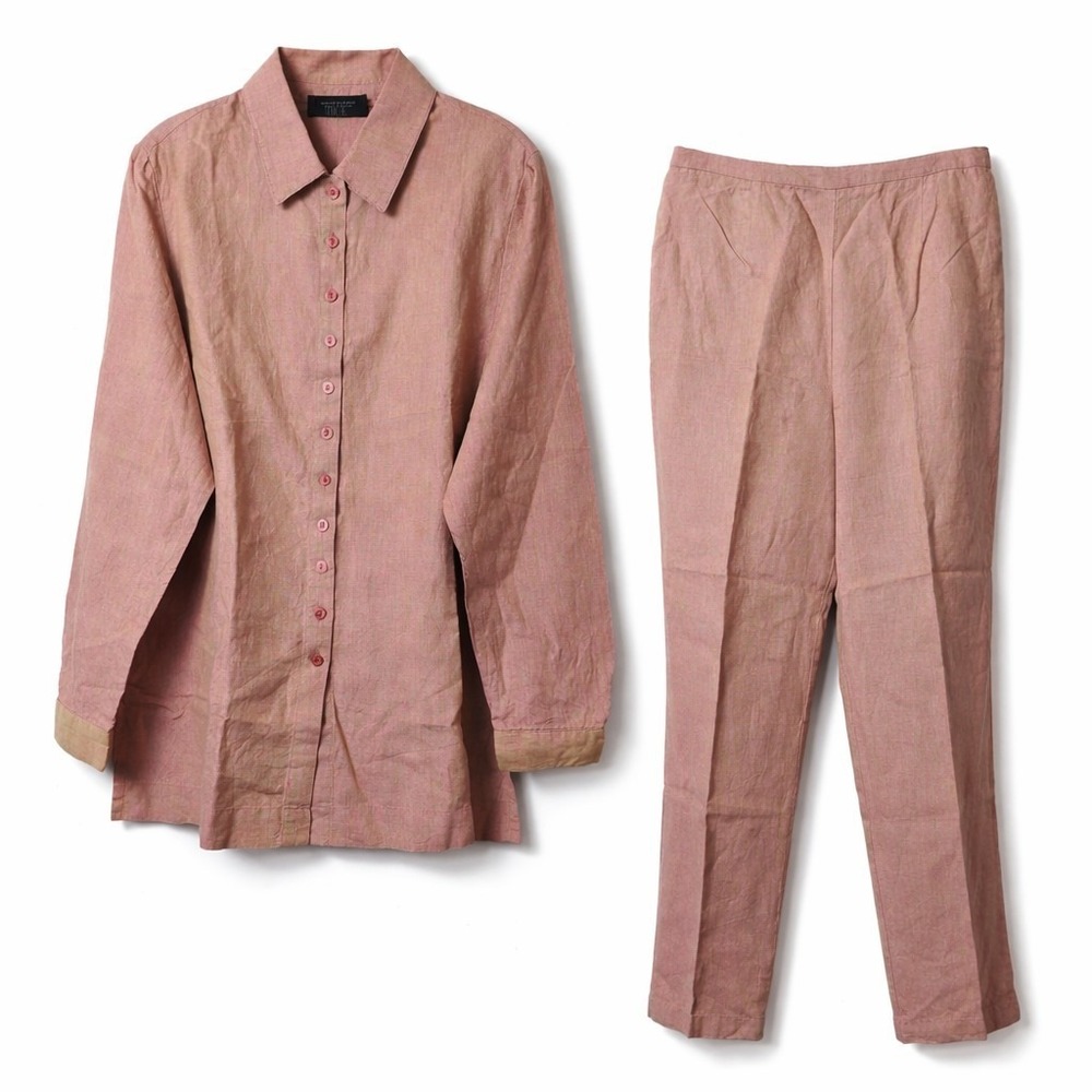 Vtg BICE By Sag Harbor 100% Linen Two-Piece Pant Suit Sz XL Lagenlook Boho Chic